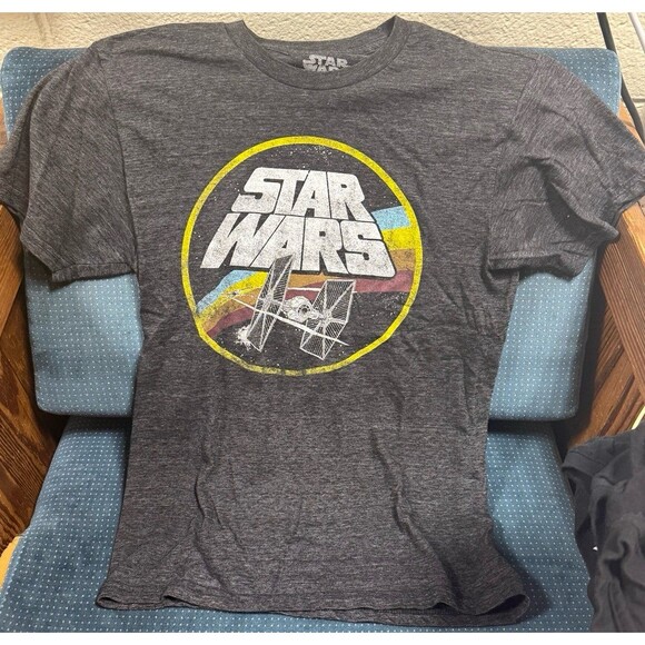 VINTAGE STYLE STAR WARS TIE FIGHTER Vs X-WING T-Shirt Charcoal Gray MENS Size S - Picture 1 of 4
